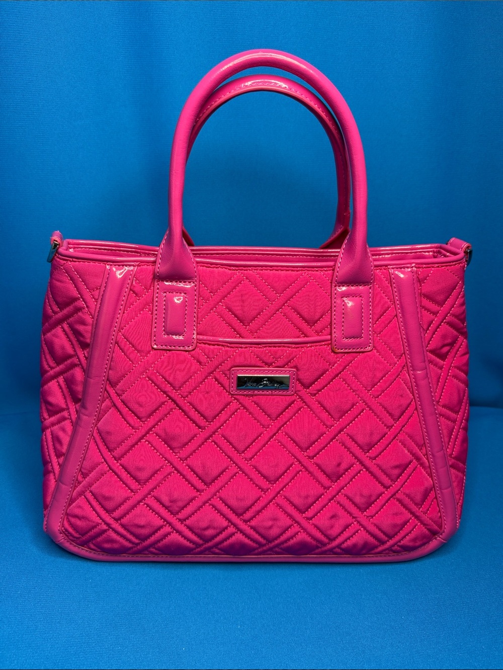 VERA BRADLEY DIAMOND QUILTED TRIMMED TRAPEZE FUCHSIA / PINK SATCHEL HANDBAG